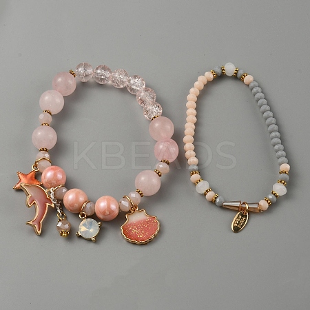 2Pcs 2 Style Glass Beaded Stretch Bracelets Set BJEW-WH0016-21A-1