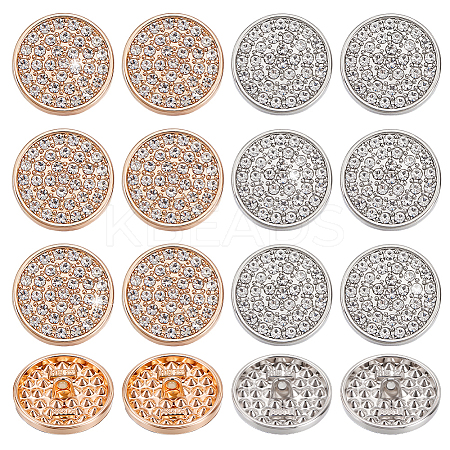 16Pcs 2 Colors 1-Hole Zinc Alloy Rhinestone Shank Buttons BUTT-GA0001-38-1
