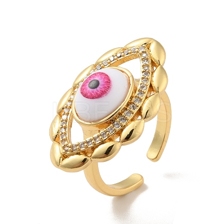 Cubic Zirconia Horse Eye Open Cuff Ring with Acrylic RJEW-B042-03G-02-1