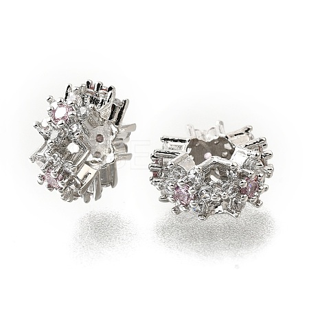 Flower Brass Micro Pave Cubic Zirconia European Beads KK-V008-19P-02-1