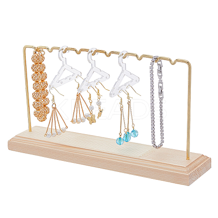 1 Set Golden Tone Iron Bar Dangle Earring Wooden Display Stands EDIS-FH0001-03-1