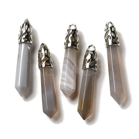 Natural Grey Agate Pointed Big Pendants G-Z055-01P-09-1