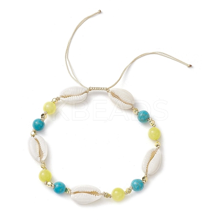 Cowrie Shell and Gemstone Beads Anklets AJEW-AN00594-1