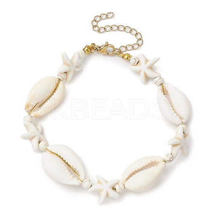 Synthetic Turquoise & Magnesite & Natural Cowrie Shell Beaded Bracelets BJEW-JB10691-1