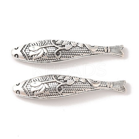 Tibetan Style Zinc Alloy Lotus Flower Pattern Fish Beads PALLOY-P078-01-1
