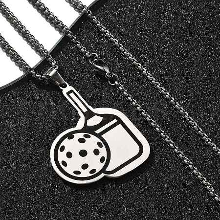201 Stainless Steel Pickleball Paddle Pendant Box Chain Necklaces for Women Men LS-NJEW-H050-02P-1