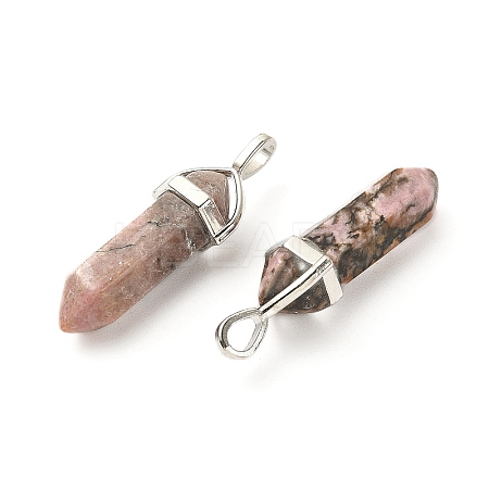 2Pcs Natural Rhodonite Double Terminated Pointed Pendants G-YW0002-05C-1