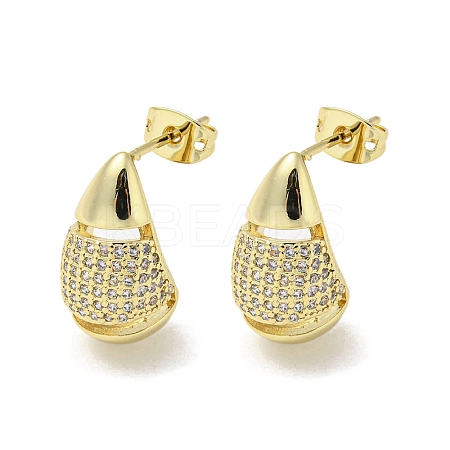 Teardrop Rack Plating Brass Micro Pave Cubic Zirconia Stud Earrings EJEW-F331-22G-1