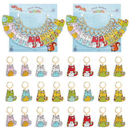 Cat Printed Wooden Pendant Stitch Markers HJEW-AB00320-1