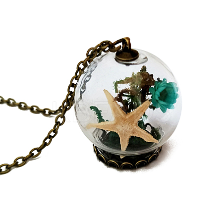 Butterfly & Key & Glass Dried Flower Wishing Bottle Pendant Necklace PW-WG90318-09-1