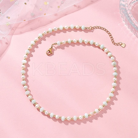Natural Pearl and Shell Rondelle Beaded Necklaces NJEW-JN05852-1