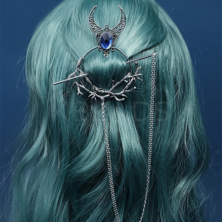 Gothic Witch Theme Branch Alloy Rhinestone Hair Cuff Pin PW-WG49D80-01-1