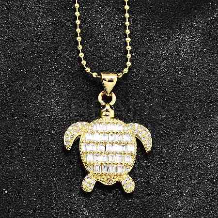 Summer Beach Brass Pave Cubic Zirconia Turtle Pendant Necklaces for Women NJEW-U039-02G-02-1