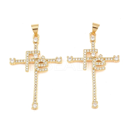 Brass Micro Pave Cubic Zirconia Pendants KK-C162-064G-1