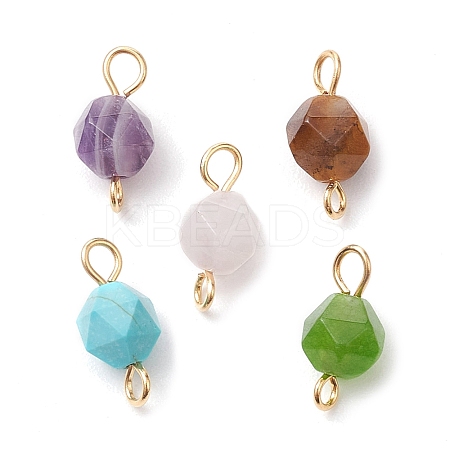 Faceted Natural Mixed Gemstone Star Cut Round Connector Charms PALLOY-JF02722-01-1