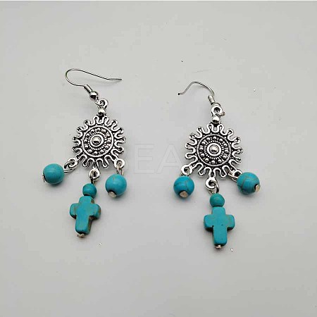 Bohemian Tassel Synthetic Turquoise & Alloy Dangle Earrings for Women RC4749-2-1