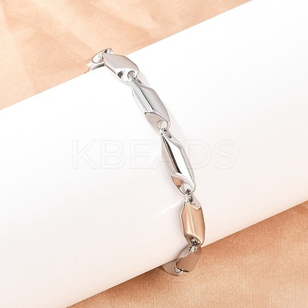 304 Stainless Steel Rhombus Link Chain Bracelets for Men Women BJEW-G766-03P-02-1
