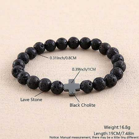 Natural Lava Rock Round Beaded Stretch Bracelets for Men Women OI3299-6-1