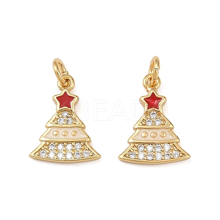 Christmas Brass Micro Pave Cubic Zirconia Enamel Charms KK-L255-19G-06-1