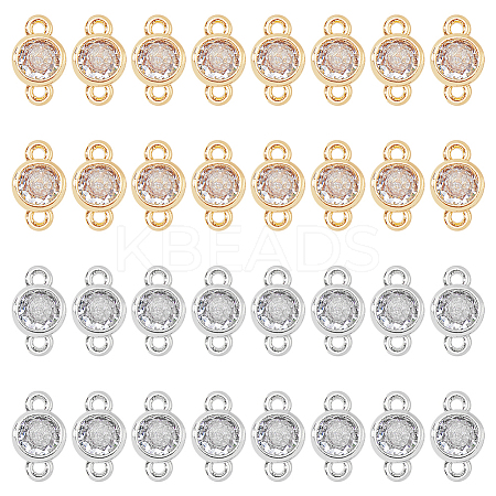 32Pcs 2 Colors Eco-Friendly Rack Plating Brass Pave Clear Cubic Zirconia Connector Charms KK-FH0007-31-1