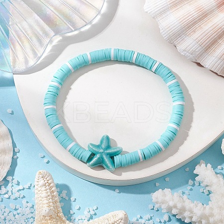 Flat Round Handmade Polymer Clay Heishi Beaded Stretch Bracelets BJEW-JB11715-02-1