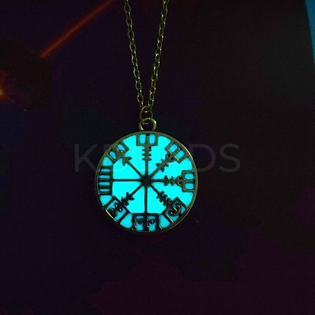 Luminous Glow in the Dark Alloy Viking Compass Pendant Cable Chain Nekclaces PW-WG9C52A-03-1