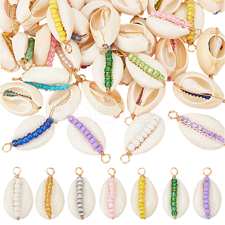 42Pcs 42 Styles Natural Cowrie Shell Pendants PALLOY-HY00038-1