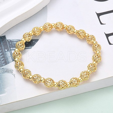 Brass Round Beaded Stretch Bracelets for Women BJEW-B148-04A-G-1