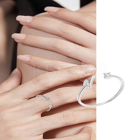 1Pc Letter Brass Rhinestone Open Cuff Rings for Women AJEW-LP0004-47V-S-1