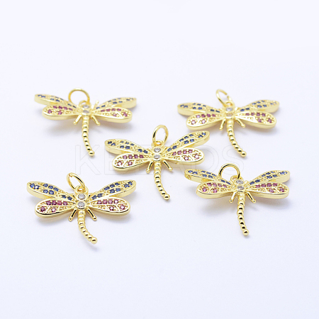 Brass Micro Pave Cubic Zirconia Pendants KK-P133-02G-NR-1