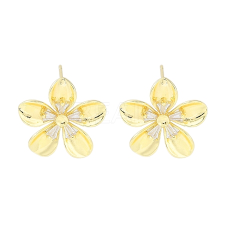 Brass Pave Clear Cubic Zirconia Stud Earring Findings KK-F875-05G-1