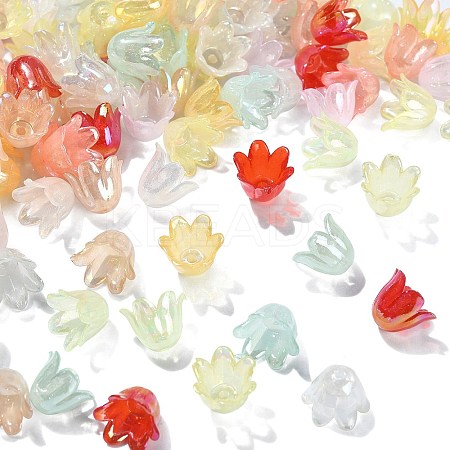 300Pcs 6-Petal Imitation Jelly Acrylic Bead Caps JACR-CJ0001-02-1