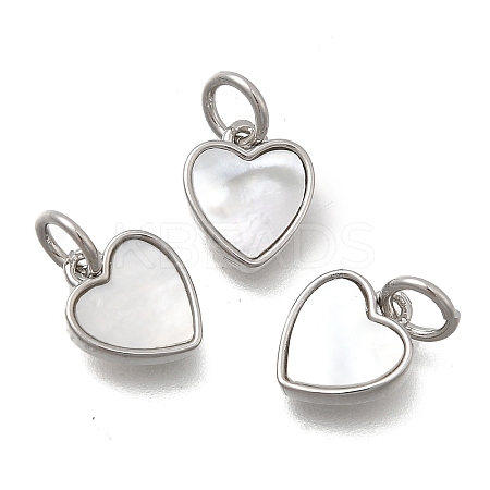 Brass & Natural Shell Heart Charms KK-D431-025B-02P-1