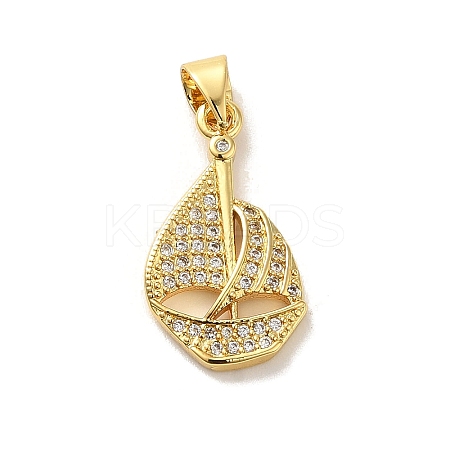 Rack Plating Brass Micro Pave Clear Cubic Zirconia Pendants KK-C047-17G-1