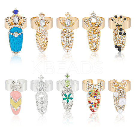 10Pcs 10 Styles Alloy Women Fingernail Rings MRMJ-ME0001-22-1