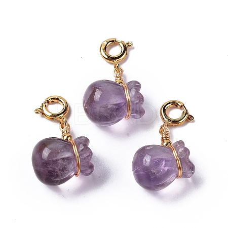 Natural Amethyst Money Bag Spring Ring Clasp Charms HJEW-P014-06G-1