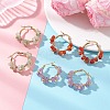 3 Pairs Flower Brass Natural Gemstone Hoop Earrings EJEW-TA00781-1