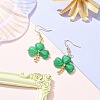 Saint Patrick's Day Clover Natural Malaysia Jade Dangle Earrings EJEW-JE05362-3