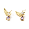 Purple Cubic Zirconia Wing with Teardrop Dangle Stud Earrings EJEW-G297-01G-1