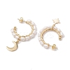 Moon & Star Natural Pearl Dangle Half Hoop Earrings EJEW-JE05895-01-4