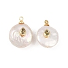Brass Micro Pave Cubic Zirconia with Natural Pearl Pendants KK-Z146-07B-03-1