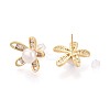 Flower Brass Micro Pave Cubic Zirconia Stud Earrings PEAR-N017-07H-2