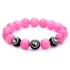 Hot Pink Gold Natural Yellow Jade Round Beaded Stretch Bracelet BJEW-SW00077-05-1