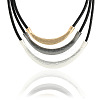 Alloy Curved Tube Black Cowhide Cord 3 Layer Necklaces for Women FS-WG33DA7-03-2