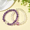 2Pcs 2 Styles Natural Amethyst & Quartz Crystal Round Beaded Stretch Bracelet Sets BJEW-TA00751-1