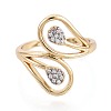 Brass Micro Pave Clear Cubic Zirconia Open Cuff Rings KK-T079-64G-2