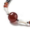 Natural Carnelian Round & Synthetic Non-magnetic Hematite & White Shell Beaded Bracelets for Women BJEW-K251-02C-3