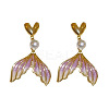 Fishtail Alloy Plastic Pearl Dangle Stud Earrings FS-WG851AA-01-5