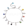 3Pcs 3 Colors Handmade Evil Eye Lampwork & 304 Stainless Steel Cross Tassel Bar Link Chain Anklets for Women AJEW-AN00741-4