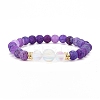 7Pcs 7 Color Natural Weathered Agate(Dyed) & Synthetic Moonstone Round Beaded Stretch Bracelets Set BJEW-JB09124-4